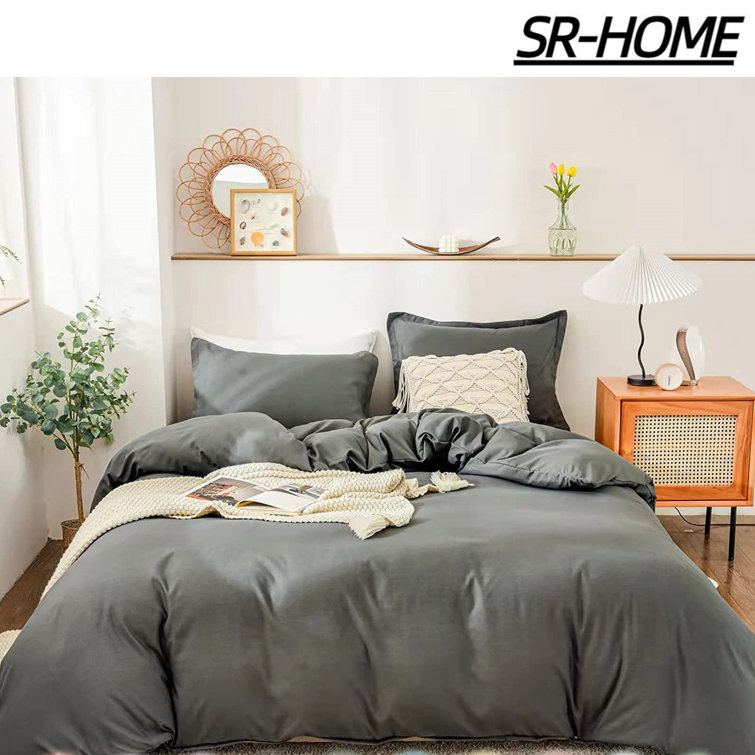 SRHOME Duvet Cover Twin Size Dark Grey, Super Soft Comfortable Bedding